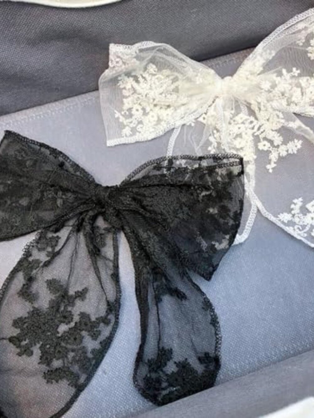 2PCS Large Lace Hair Bow Clips for Women‎ Drape Bow Translucent Mesh Bow